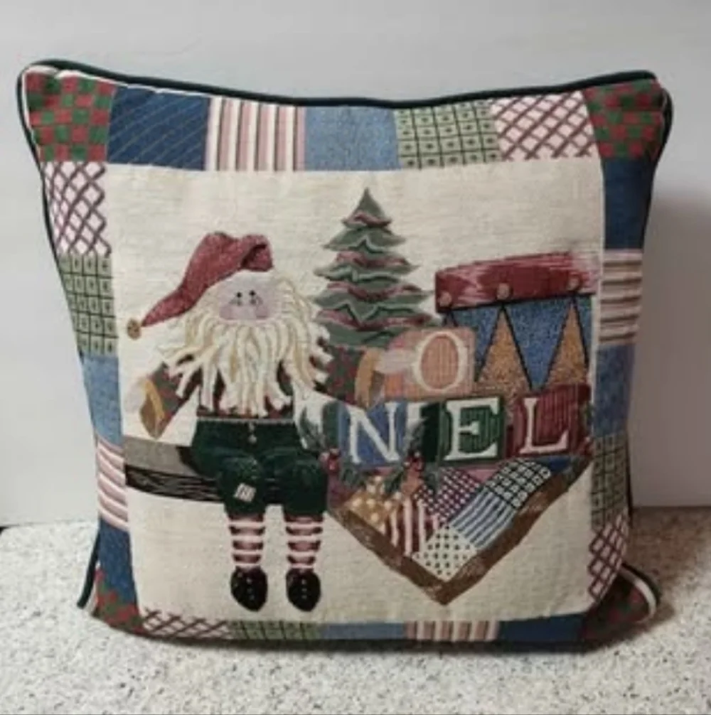 Vtg Needlepoint Tapestry Noel Christmas Throw Pillow 15